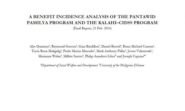 A Benefit Incidence Analysis of the Pantawid Pamilya Program and the KALAHI-CIDSS Program