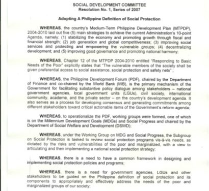 SDC Resolution No. 1, series of 2007 – Adopting a Philippine Definition of Social Protection